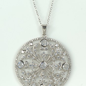 Sterling Silver/CZ Large Open Pendant and Chain